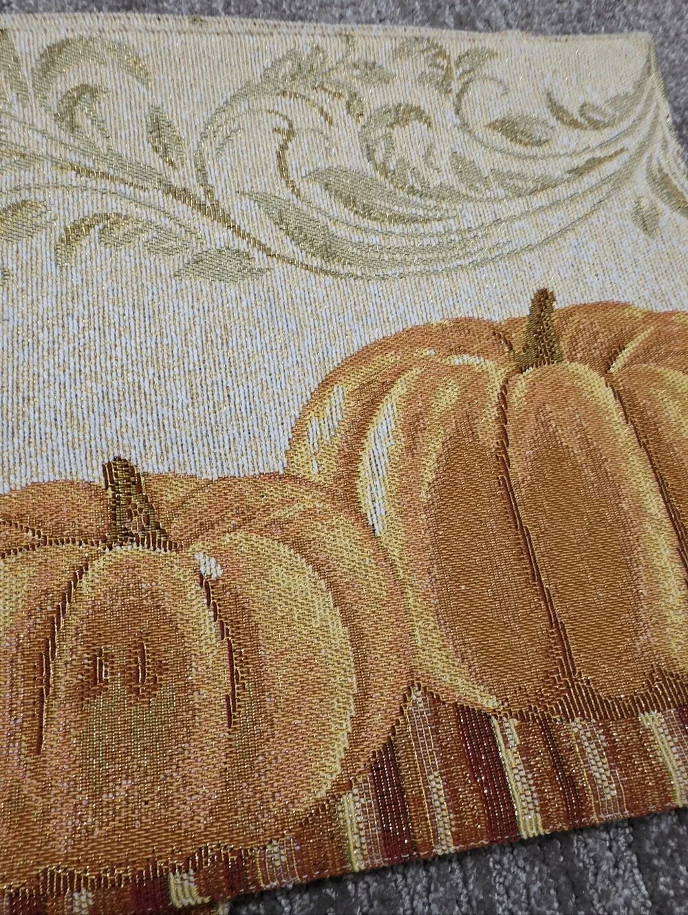 Set 4 Tapestry Placemats Fall Pumpkins Home Decor Dining Cottagecore Scrollwork